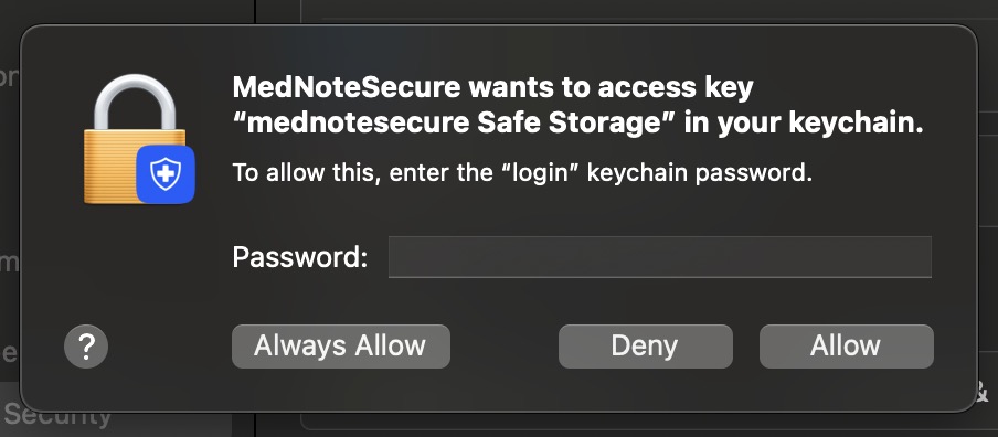Autoriser l'accès à votre trousseau pour MedNoteSecure