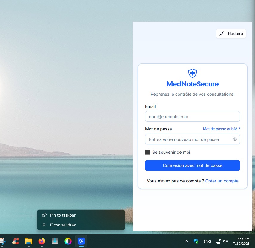 ✅ Vous êtes prêt à utiliser MedNoteSecure